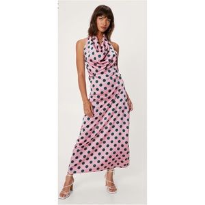 Polka Dot Print Cowl Maxi Dress